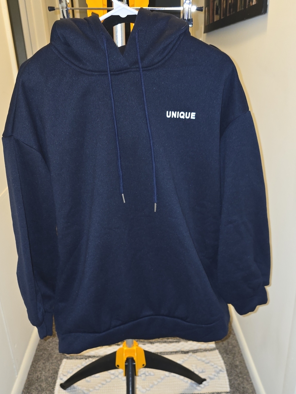 NEW UNique Navy Pullover Hoodie with White 'UNIQUE' Chest Logo